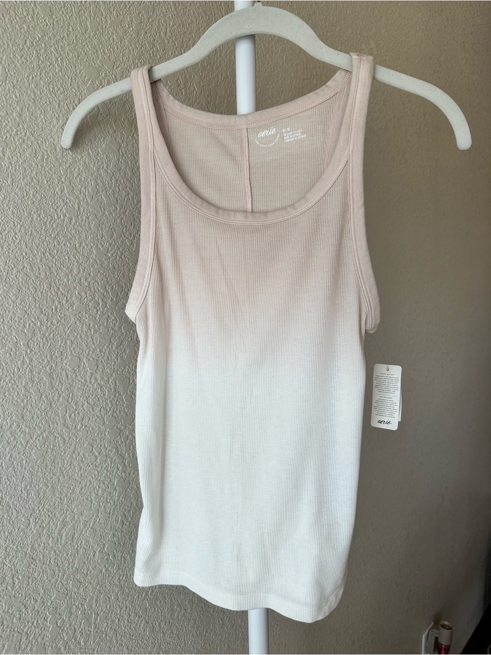 Aerie no bs dip-dyed ombré tank top cream tan  ribbed size medium NWT